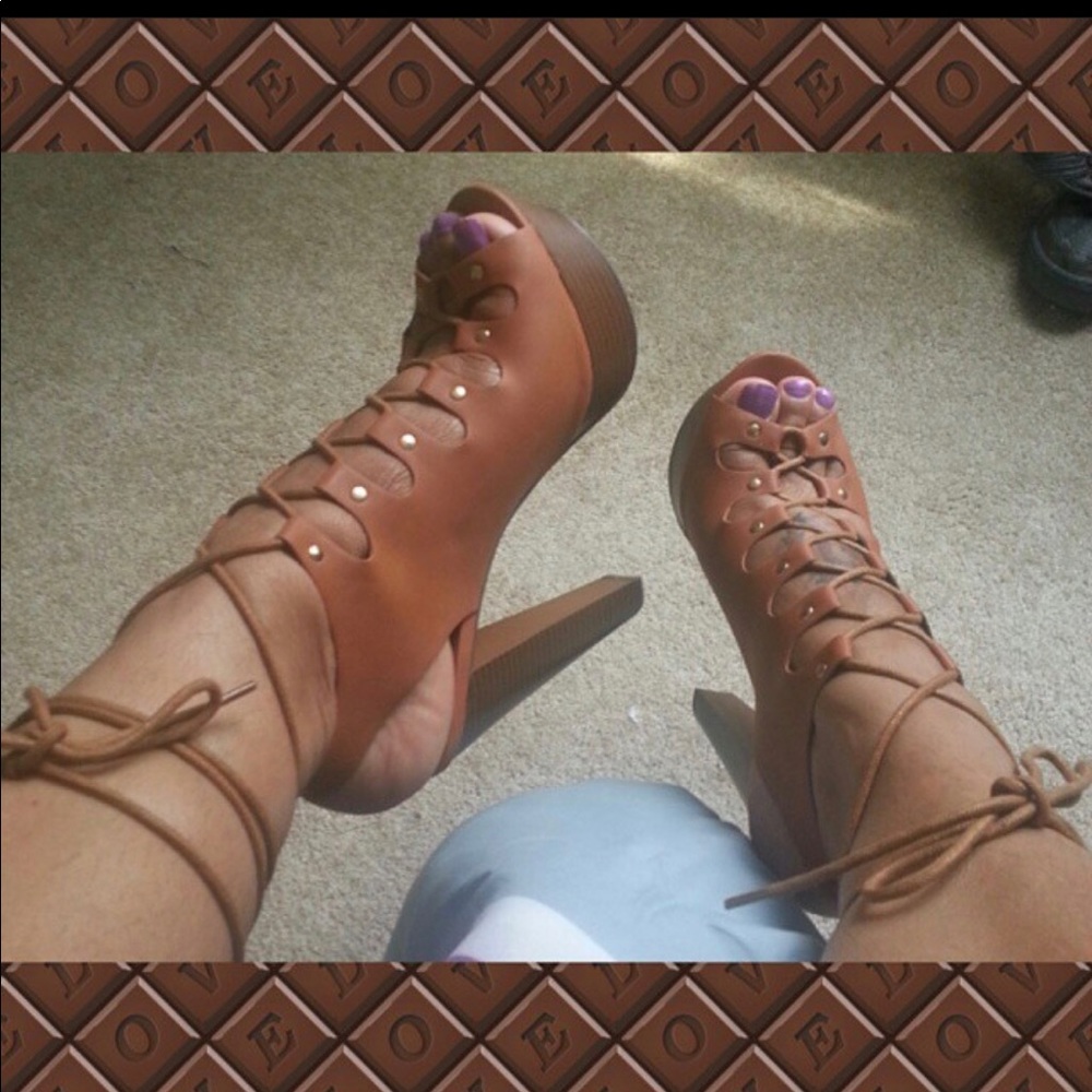 Peep Toe Lace Up Platform Slingback Sandal